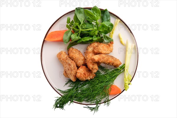 Chicken nuggets in breading isolated on white background