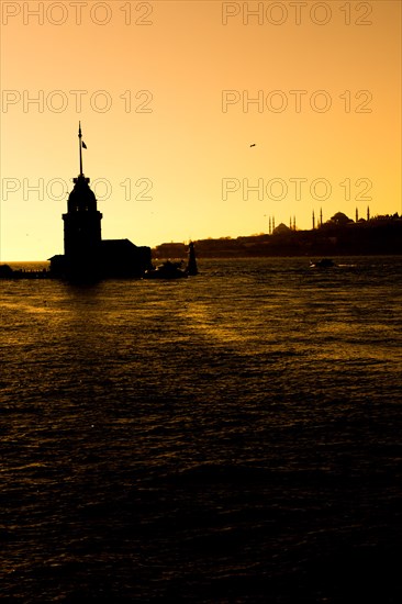 Maidens Tower located in the middle of Bosporus