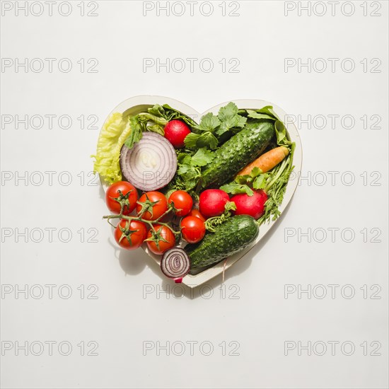 Heart made different kind vegetables
