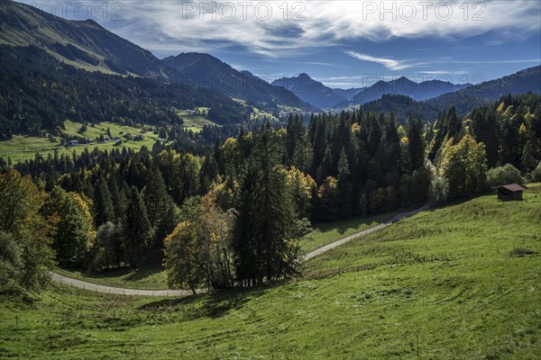 View from the alpine pasture behind the Enge into Kleinwalsertal