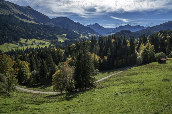 View from the alpine pasture behind the Enge into Kleinwalsertal