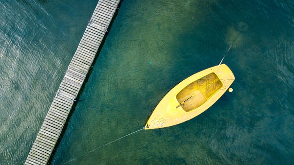 Birds eye view of the boat on the lake
