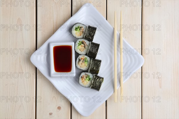 Top view of rolls with salmon