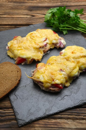 Baked in oven meat with mushrooms