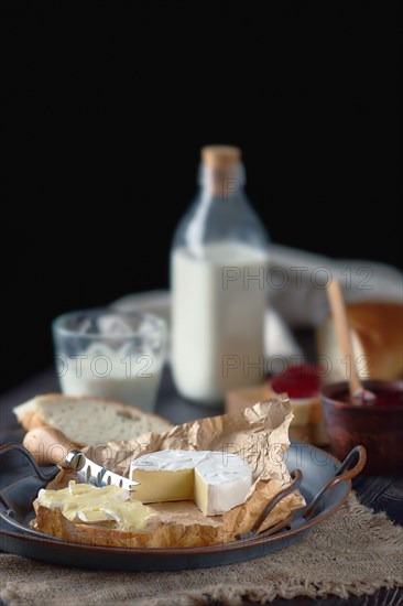 Rustic country breakfast with brie cheese