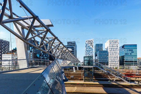 Oslo skyline modern city architecture building with bridge in Barcode District in Oslo