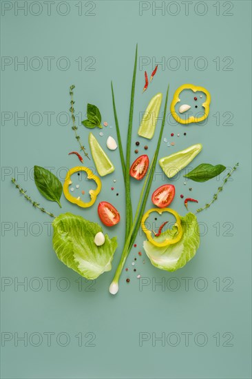 Top view of ingredients for vegetable salad