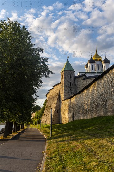 The outer walls of the kremlin of the Unesco site Pskov