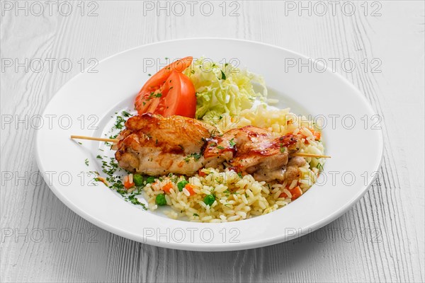 Plate with chicken shashlik