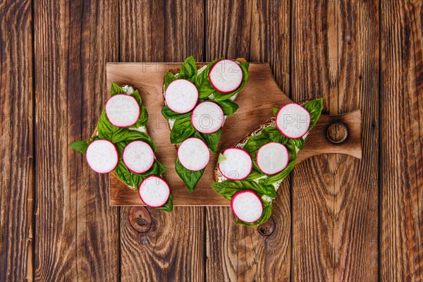 Top view of sandwiches with soft garlic cheese