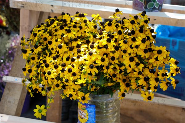 Beautiful bouquet of flowers on street flower vendor