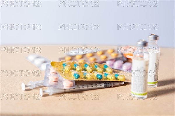 Close up of variety of medicines isolated