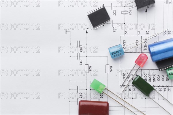 Top view electronic components. Resolution and high quality beautiful photo