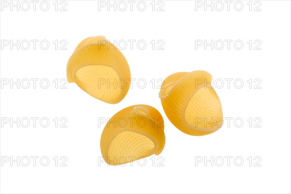 Pipe rigate pasta. Organic whole wheat grooved pipes isolated on white background
