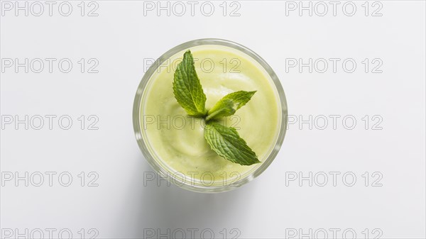 Top view green smoothie glass with mint. Resolution and high quality beautiful photo