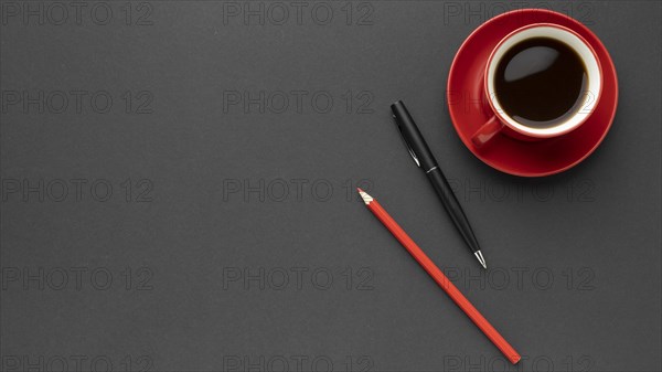 Top view red cup coffee with copy space. Resolution and high quality beautiful photo