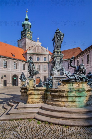 Fountain in the fountain courtyard of the Munich Residenz. Munich