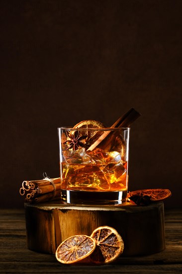 Cold cocktail with bourbon and orange liquor