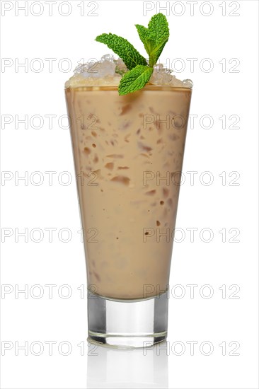 Ice cocktail with baileys in highball glass isolated on white