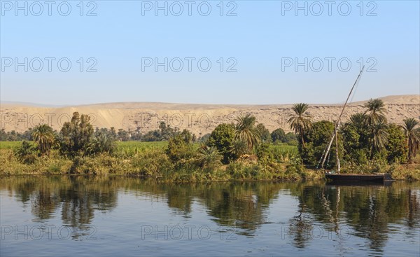 Felucca anchors on the shore