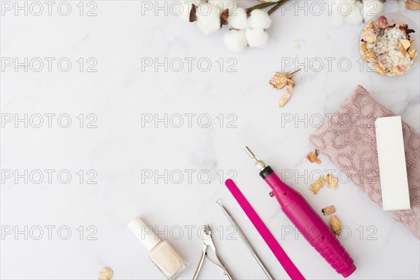 Top view nails care elements arrangement with copy space. Resolution and high quality beautiful photo