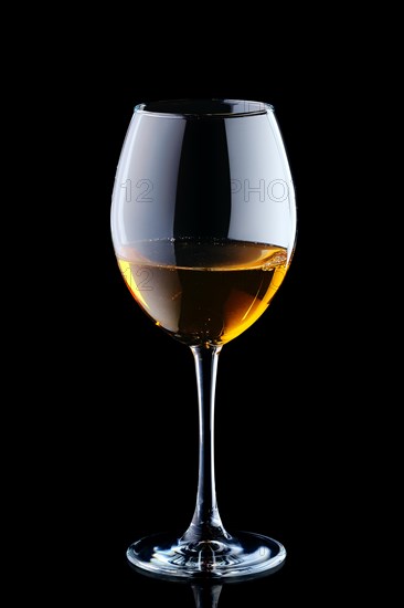 Glass with white wine isolated on black background