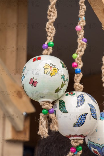 Colorful turkish ceramic balls as souvenirs at street market