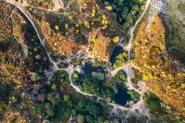 Top Down over Haytor Quarry from a drone