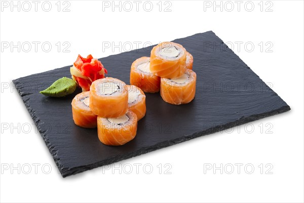 Portion of philadelphia maki isolated on white background