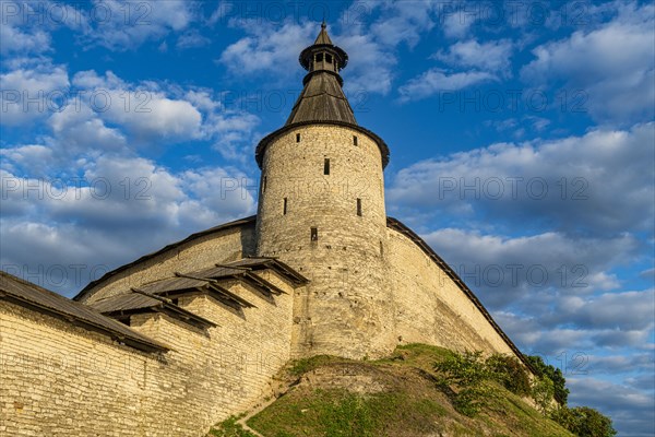 The outer walls of the kremlin of the Unesco site Pskov