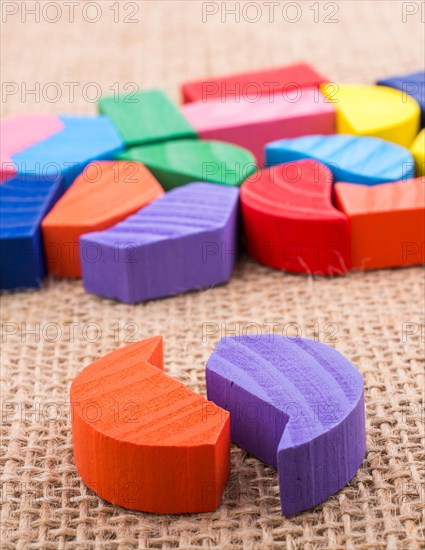 Colorful wooden pieces of a logic puzzle