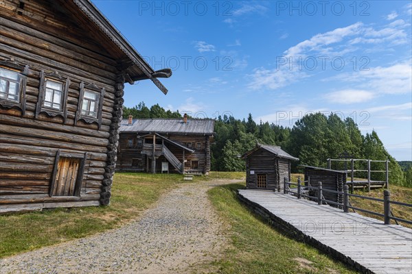 Traditional wooden houses. Malye Korely