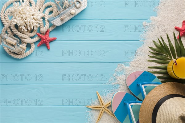 Flat lay composition with beach accessories