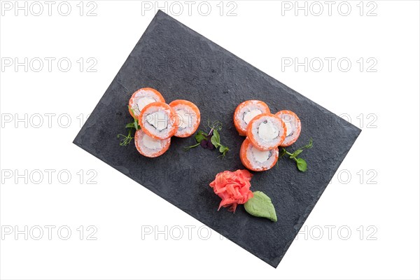 Rolls with salmon isolated on white background