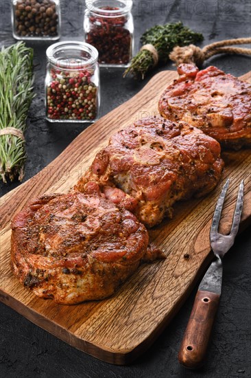 Marinated lamb neck with seasoning and herbs