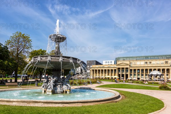 Schlossplatz with fountain travelling city in Stuttgart