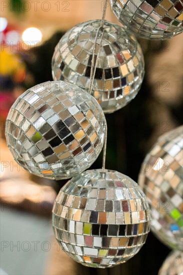 Disco balls with mirror pieces for dancing in a disco club