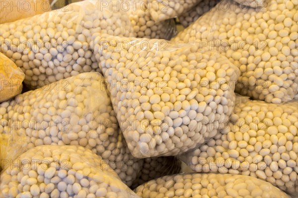 White beans in plastic packaging in the view