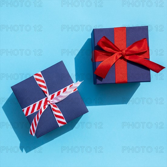 Top view cute gifts blue background. Resolution and high quality beautiful photo