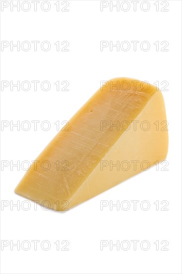 Triangle piece of parmesan cheese isolated on white background