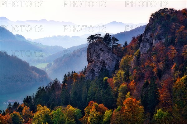 Striking rock Ankenballen juts out of the autumn forest