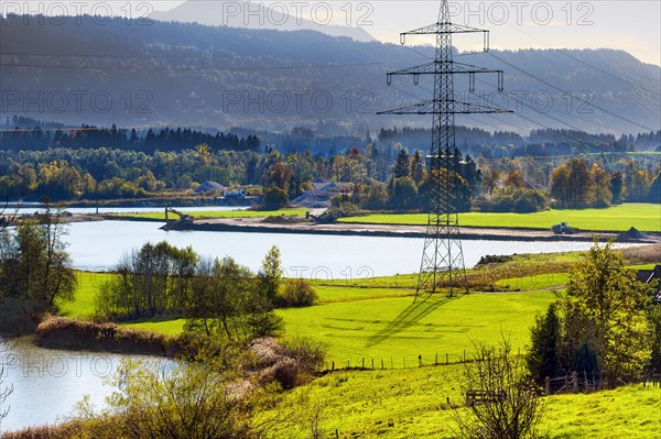 Autumn lake landscape with gravel extraction near Waltenhofen-Eggen