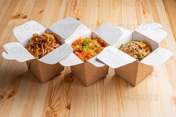 Variety of noodle in take away cardboard box