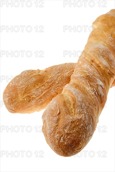 Wheat baguette bread isolated on white background