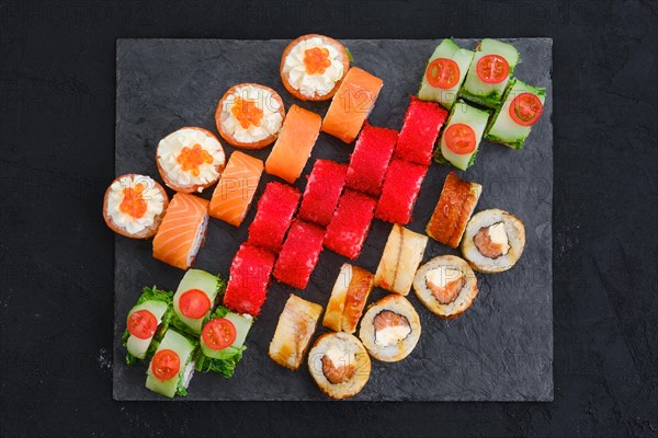 Big set of rolls with shrimp