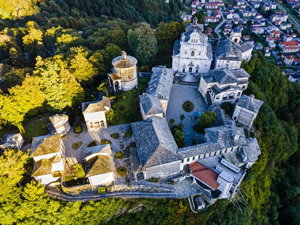 Aerial of the Unesco world heritage site Sacro Monte de Varallo