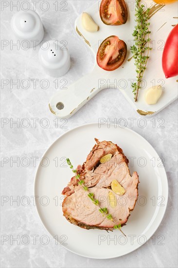 Top view of piece of roasted pork neck