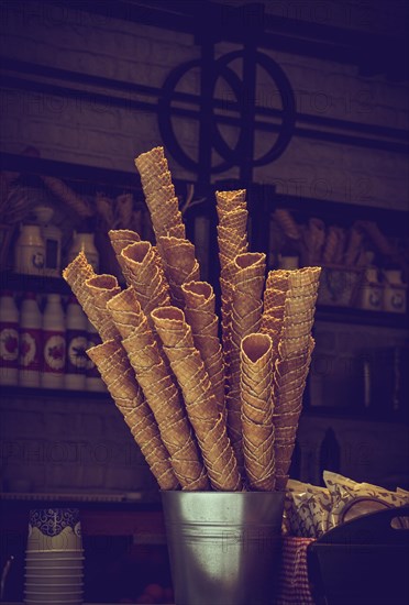 Empty Waffle Ice Cream Cones in the view