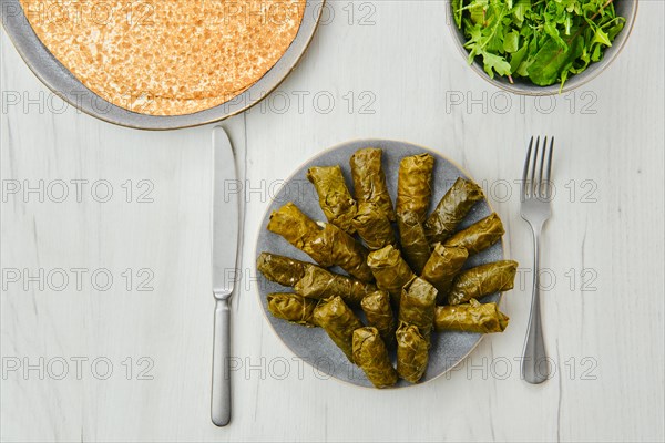 Grape leaves stuffed with meat and rice