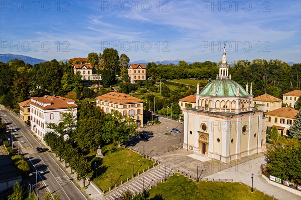 Aerial of the Unesco world heritage site "company town". Crespi dÂ´Adda